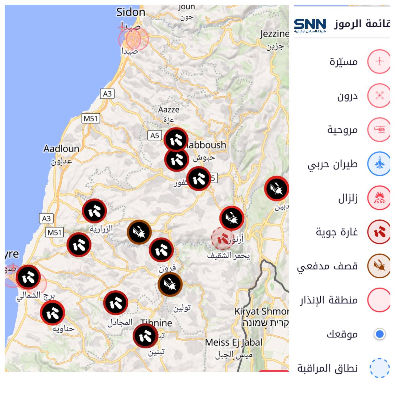 بالصورة : خارطة الإستهدافات المعادية جنوبًا
